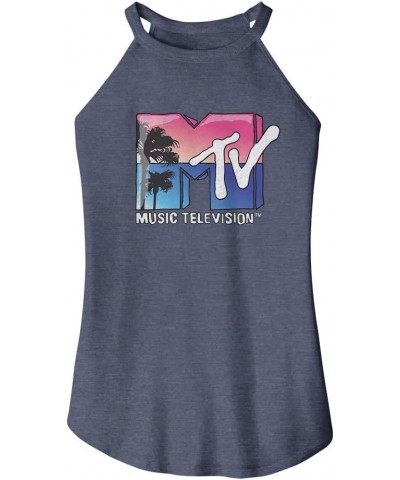 MTV 80s MTV Beach Logo Ladies Sleeveless Rocker Tank Top Graphic Tees Navy $17.48 Tanks