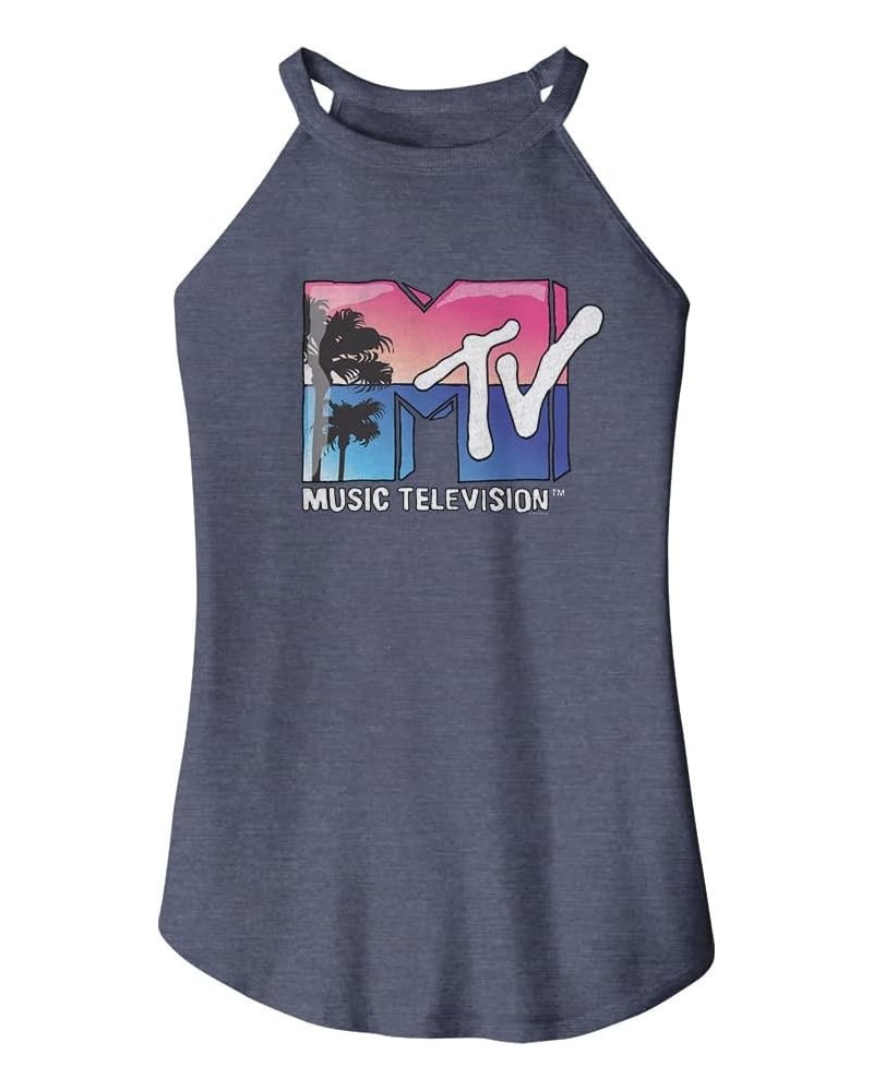 MTV 80s MTV Beach Logo Ladies Sleeveless Rocker Tank Top Graphic Tees Navy $17.48 Tanks