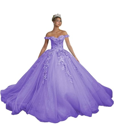 Flora Lace Quinceanera Dresses Ball Gown Sparkly Tulle Off Shoulder Prom Dresses Sweet 15 16 Dresses for Women PF39 Lavender ...