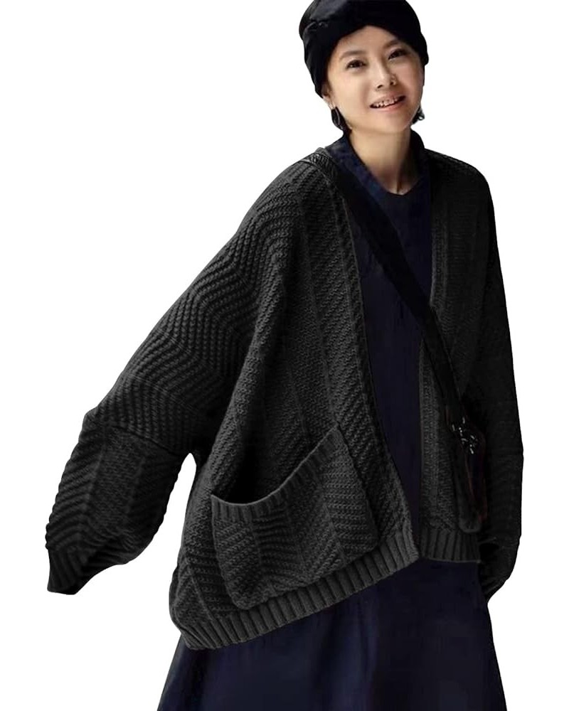 Women’s Oversized Cardigan Sweaters Long Sleeve Knitted Open Front Cardigan LA8 La8 Black $14.99 Sweaters