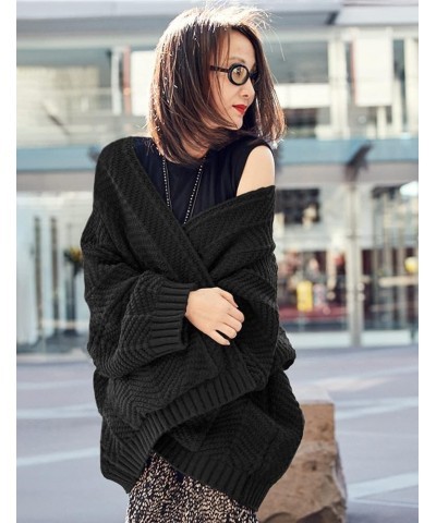 Women’s Oversized Cardigan Sweaters Long Sleeve Knitted Open Front Cardigan LA8 La8 Black $14.99 Sweaters