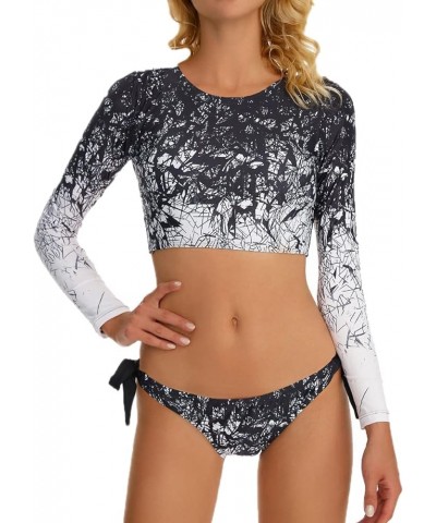 Women's Fashion Pattern Long Sleeve Tankini Sets UPF 50+ Rash Guard Swimsuit Sun Block Swimwear Gradient Black $15.04 Swimsuits