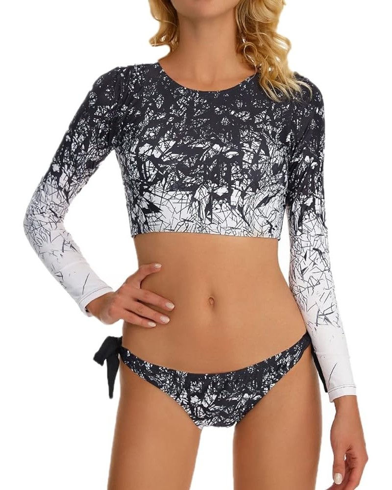 Women's Fashion Pattern Long Sleeve Tankini Sets UPF 50+ Rash Guard Swimsuit Sun Block Swimwear Gradient Black $15.04 Swimsuits