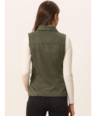 Women's Faux Suede Vest Utility Buttoned Sleeveless Jacket with Cargo Pocket Army Green $26.39 Vests