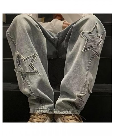 Women Star Print Jeans for Loose Straight Leg Wide Leg Casual Denim Pants for All Leg Types 3XL Blue $12.18 Jeans