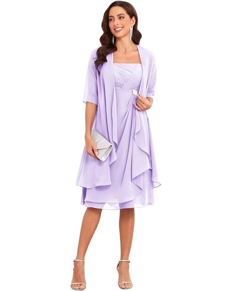 2 Piece Mother of The Bride Dresses for Wedding with Jacket Half Sleeve Ruffle Chiffon Formal Evening Dress Lilac $31.85 Dresses