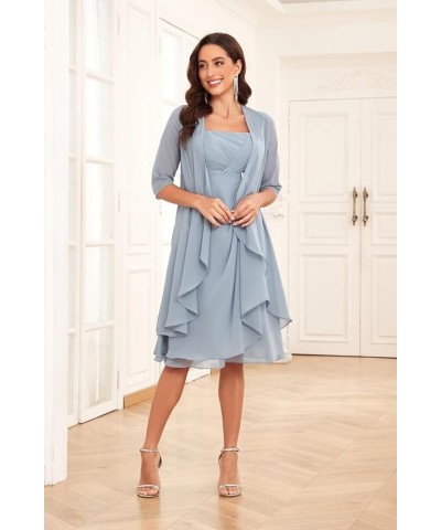 2 Piece Mother of The Bride Dresses for Wedding with Jacket Half Sleeve Ruffle Chiffon Formal Evening Dress Lilac $31.85 Dresses