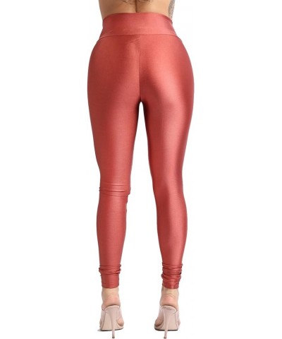 Shiny Skinny Leggings with Zipper - Stretch Active High Waist Tights Disco Party Club Night Out Pants Marsala $9.95 Leggings