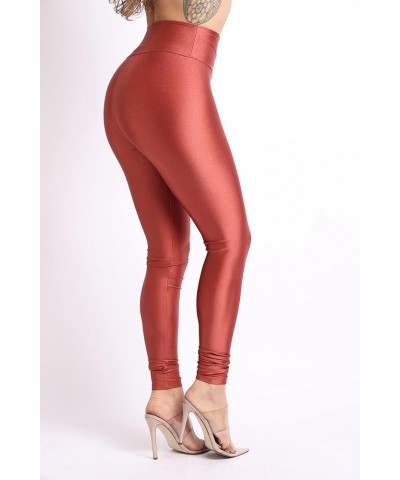 Shiny Skinny Leggings with Zipper - Stretch Active High Waist Tights Disco Party Club Night Out Pants Marsala $9.95 Leggings