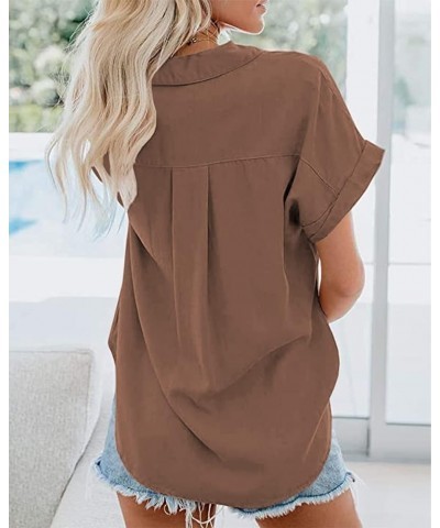 Womens Button Down Shirts Pocket Cap Sleeve Summer Blouse Military Utility Tops 2-dark Brown $12.89 Blouses