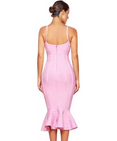 Women's Mermaid Spaghetti Strap V Neck Bodycon Midi Cocktail Bandage Dress Pink（order One Size Up） $30.60 Dresses