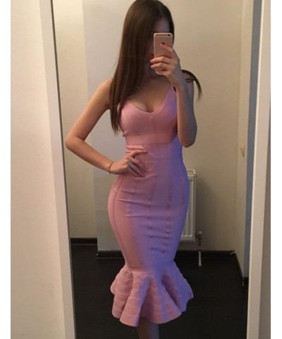 Women's Mermaid Spaghetti Strap V Neck Bodycon Midi Cocktail Bandage Dress Pink（order One Size Up） $30.60 Dresses