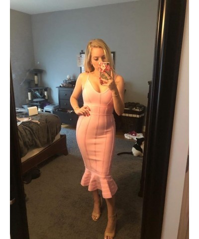 Women's Mermaid Spaghetti Strap V Neck Bodycon Midi Cocktail Bandage Dress Pink（order One Size Up） $30.60 Dresses