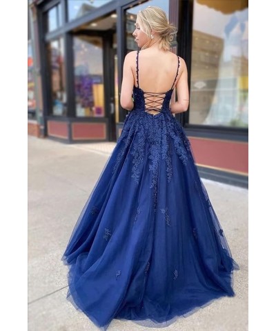 Lace Applique Prom Dresses Long V Neck Spaghetti Straps Tulle A Line Formal Evening Ball Gowns for Women Blush Pink $40.79 Dr...