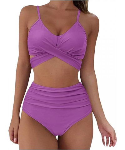Two Piece Swimsuits for Women High Waisted Tankini Swimsuits Set 2021 Bathing Suits for Summer Beach Swimwear Bikinis 01 Purp...