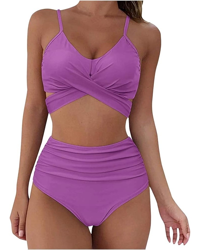 Two Piece Swimsuits for Women High Waisted Tankini Swimsuits Set 2021 Bathing Suits for Summer Beach Swimwear Bikinis 01 Purp...