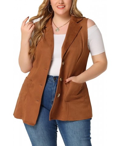 Plus Size Utility Vest for Women Lapel Sleeveless Lightweight Casual Suede Vests Jacket 2023 Dark Brown $19.27 Vests