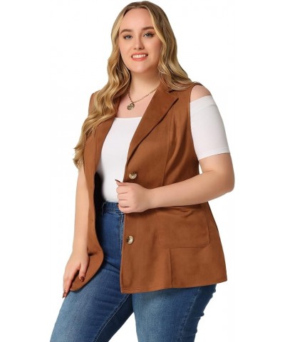 Plus Size Utility Vest for Women Lapel Sleeveless Lightweight Casual Suede Vests Jacket 2023 Dark Brown $19.27 Vests