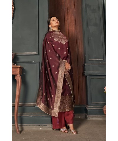 Indian Pakistani Designer Salwar Kameez Suit For Women || Viscose Zari Silk Work Unstitched Non Stitched Dress Fabric Maroon ...