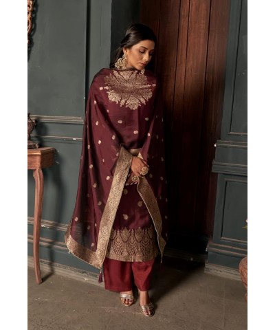 Indian Pakistani Designer Salwar Kameez Suit For Women || Viscose Zari Silk Work Unstitched Non Stitched Dress Fabric Maroon ...