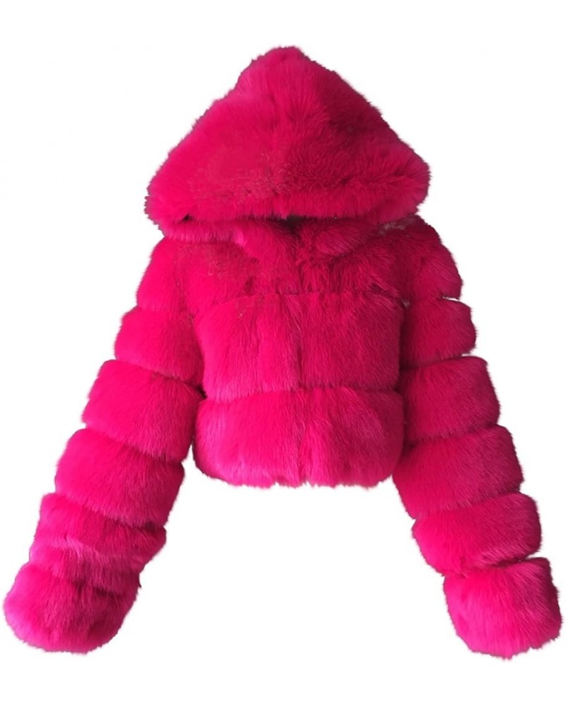 Womens Faux Fur Coat Trendy Zip Up Cropped Bubble Coats Long Sleeve Fleece Warm Short Winter Coats With Fuzzy Hoode 01 Hot Pi...