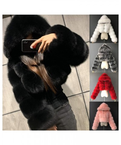 Womens Faux Fur Coat Trendy Zip Up Cropped Bubble Coats Long Sleeve Fleece Warm Short Winter Coats With Fuzzy Hoode 01 Hot Pi...