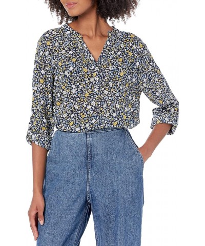 CARVE Women's Dylan Gauze Shirt Navy Folk Floral $18.38 Blouses