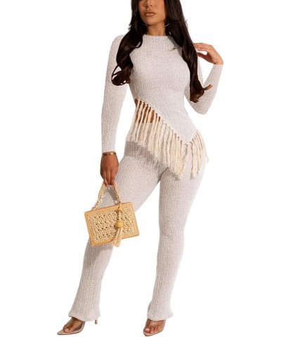 Women's 2 Piece Outfits Long Sleeve Irregular Hem Tassel Patchwork Tops Long Pants Sets Clubwear 25white $21.46 Jumpsuits