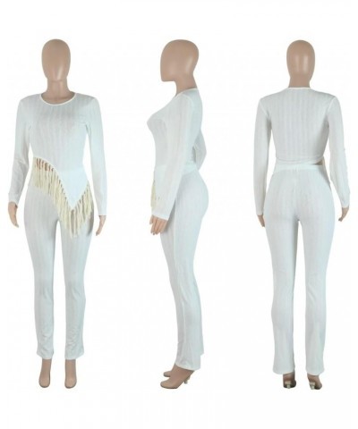 Women's 2 Piece Outfits Long Sleeve Irregular Hem Tassel Patchwork Tops Long Pants Sets Clubwear 25white $21.46 Jumpsuits