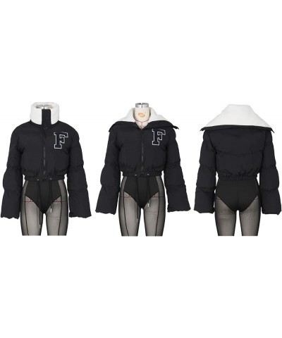 Women's Winter Cropped Puffer Jacket Long Sleeve Sherpa Lined Collar Zip Quilted Puffy Down Coats A-black $11.34 Jackets