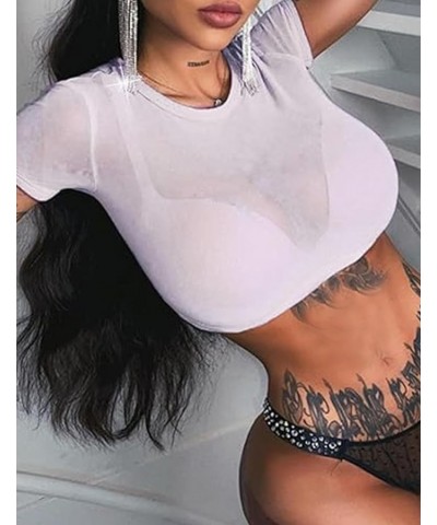 Women's Sexy Slim Mesh Sheer See Through Clubwear Stretchy Shirt Blouse Tops Crop Tops Crop Top_white $5.10 Blouses