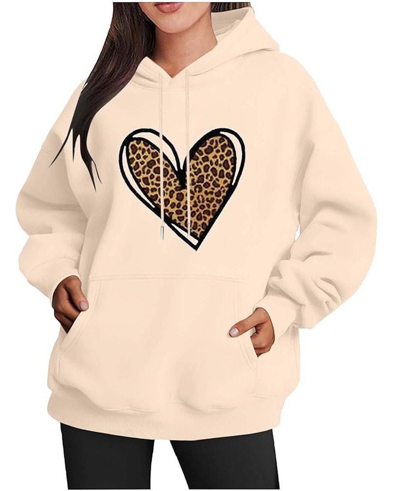 Women Oversized Valentines Day Hoodies Pullover Leopard Love Heart Grahic Print Sweatshirts Casual Trendy Sweatshirt 07 Khaki...