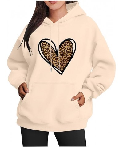 Women Oversized Valentines Day Hoodies Pullover Leopard Love Heart Grahic Print Sweatshirts Casual Trendy Sweatshirt 07 Khaki...