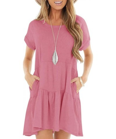 Women's Summer Short Sleeve Crew Neck T Shirt Dress Casual Loose Swing Dress with Pocket Dustypink $16.20 Dresses