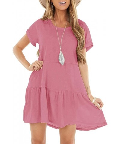 Women's Summer Short Sleeve Crew Neck T Shirt Dress Casual Loose Swing Dress with Pocket Dustypink $16.20 Dresses