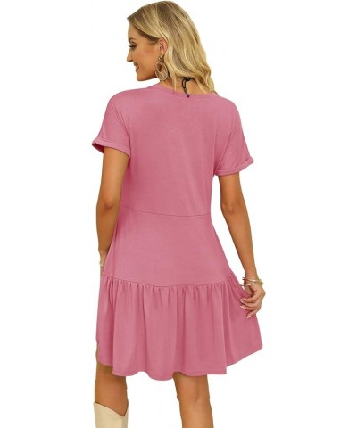 Women's Summer Short Sleeve Crew Neck T Shirt Dress Casual Loose Swing Dress with Pocket Dustypink $16.20 Dresses