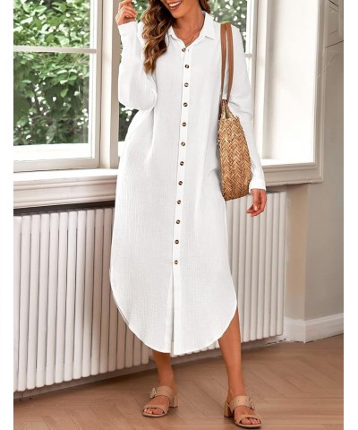 Womens Button Down Shirt Long Sleeve Dress Long Cardigan for Women Cover Ups Shirt Dresses White $13.74 Swimsuits