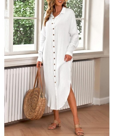 Womens Button Down Shirt Long Sleeve Dress Long Cardigan for Women Cover Ups Shirt Dresses White $13.74 Swimsuits