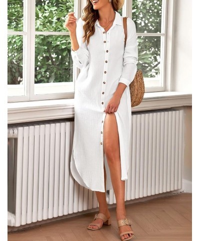 Womens Button Down Shirt Long Sleeve Dress Long Cardigan for Women Cover Ups Shirt Dresses White $13.74 Swimsuits