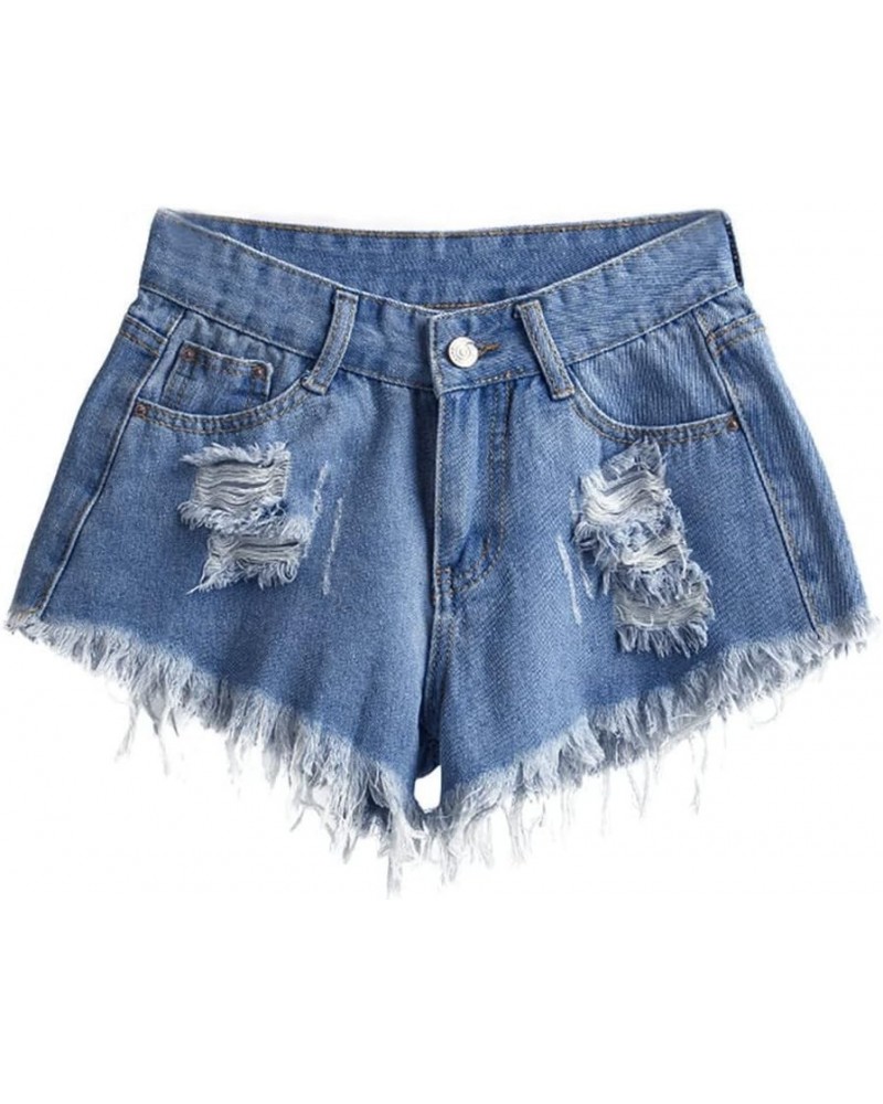 Casual Stretchy Jean Shorts Womens High Waisted Ripped Denim Shorts Distressed Jean Shorts for Summer 01-dark Blue $5.84 Shorts