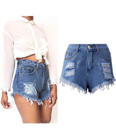 Casual Stretchy Jean Shorts Womens High Waisted Ripped Denim Shorts Distressed Jean Shorts for Summer 01-dark Blue $5.84 Shorts