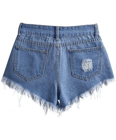 Casual Stretchy Jean Shorts Womens High Waisted Ripped Denim Shorts Distressed Jean Shorts for Summer 01-dark Blue $5.84 Shorts