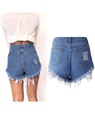 Casual Stretchy Jean Shorts Womens High Waisted Ripped Denim Shorts Distressed Jean Shorts for Summer 01-dark Blue $5.84 Shorts