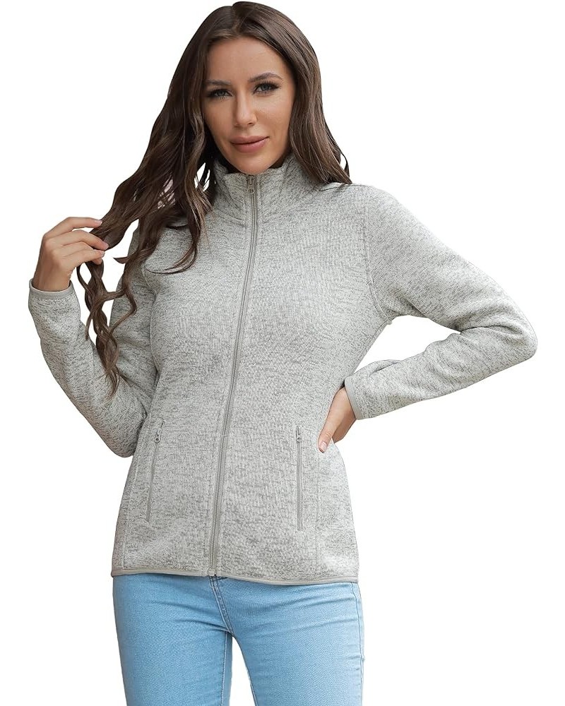 Women Zip Up Sweater Jacket with Fleece Interior, Warm Knitted Fleece Jacket with Pockets Stand Collar - Oatmeal Heather $19....