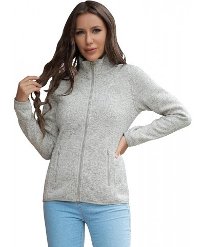 Women Zip Up Sweater Jacket with Fleece Interior, Warm Knitted Fleece Jacket with Pockets Stand Collar - Oatmeal Heather $19....