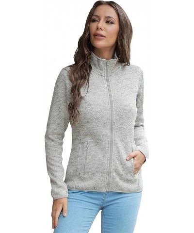 Women Zip Up Sweater Jacket with Fleece Interior, Warm Knitted Fleece Jacket with Pockets Stand Collar - Oatmeal Heather $19....