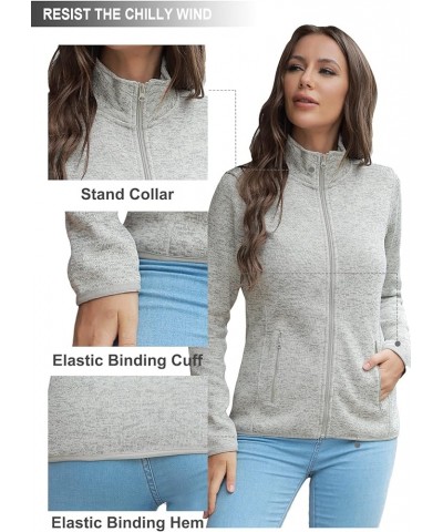 Women Zip Up Sweater Jacket with Fleece Interior, Warm Knitted Fleece Jacket with Pockets Stand Collar - Oatmeal Heather $19....