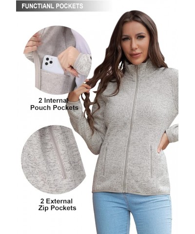 Women Zip Up Sweater Jacket with Fleece Interior, Warm Knitted Fleece Jacket with Pockets Stand Collar - Oatmeal Heather $19....