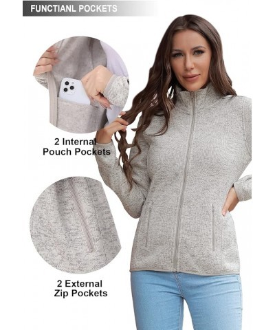 Women Zip Up Sweater Jacket with Fleece Interior, Warm Knitted Fleece Jacket with Pockets Stand Collar - Oatmeal Heather $19....