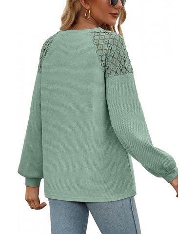 Sweatshirts for Women Crewneck Waffle Knit Sweaters Lace Patchwork Long Sleeve Tops Fall Fashion 2023 01 Sage Green $8.54 Hoo...